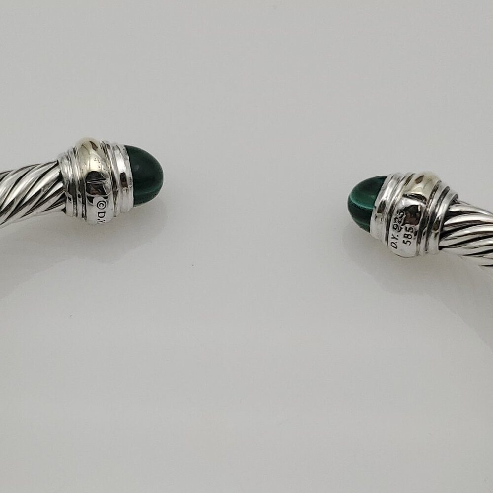 David Yurman 5mm Sterling Silver Bracelet with 14K Yellow Gold and Malachite - Picture 4 of 5
